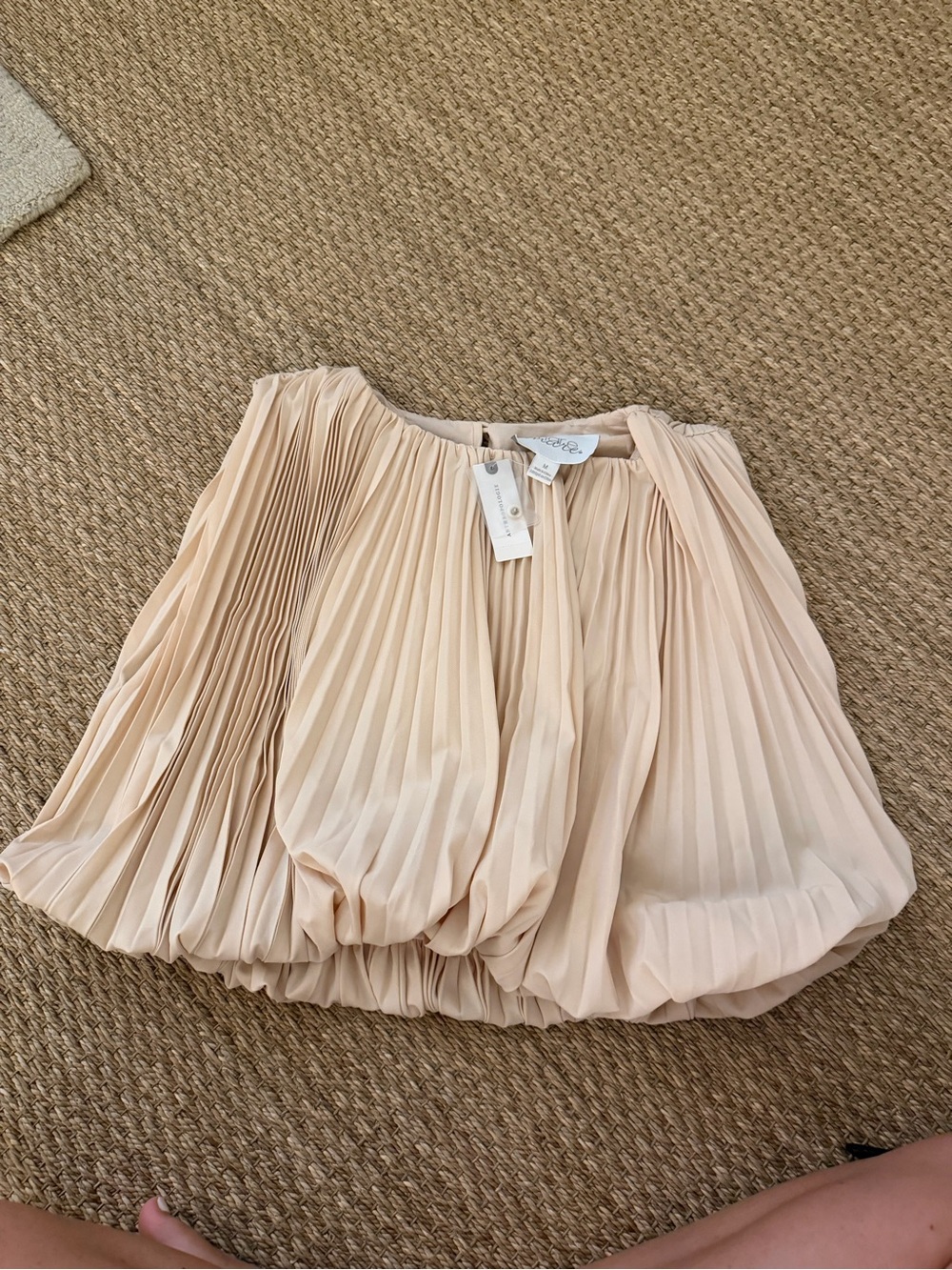 Pleated Bubble Hem Sweater in Light Beige